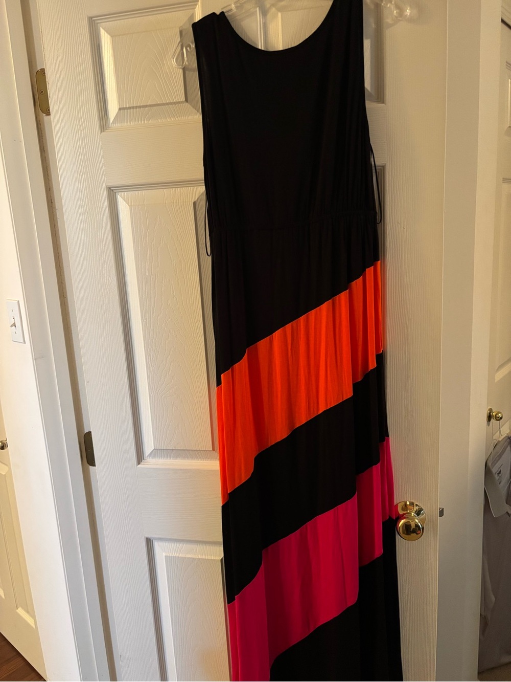 Spense Black Maxi Dress with Orange & Pink Diagonal Panels Size Large